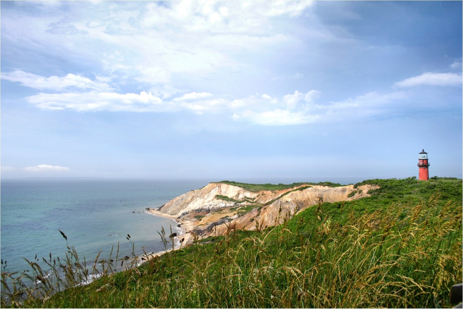 Gay Head Cliffs and the red Gay Head Lighthouse at Aquinnah on Martha's Vineyard