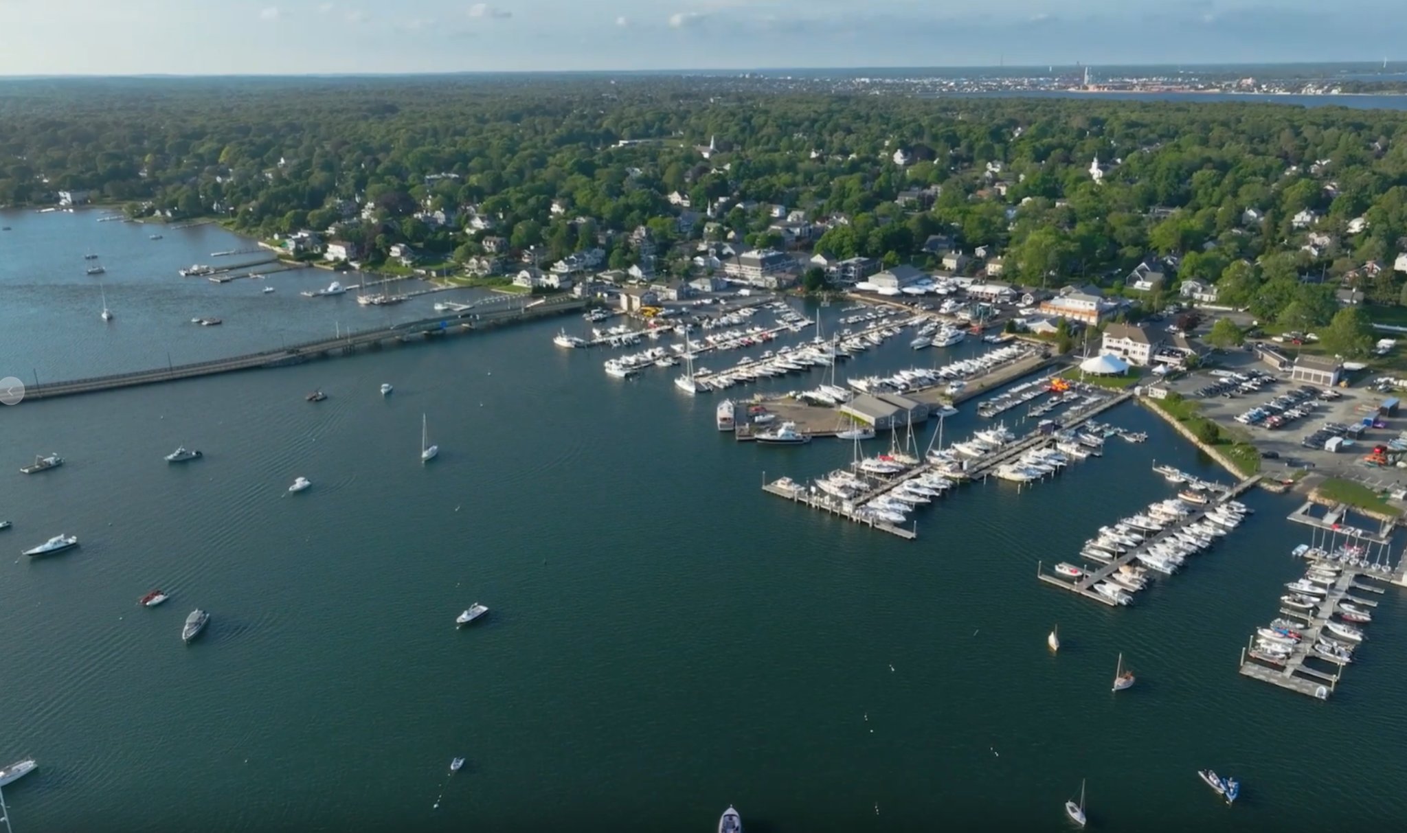 Aerial of Padanaram Harbor and marina, South Dartmouth, voted #1 Best Harbor in the U.S. 2026.